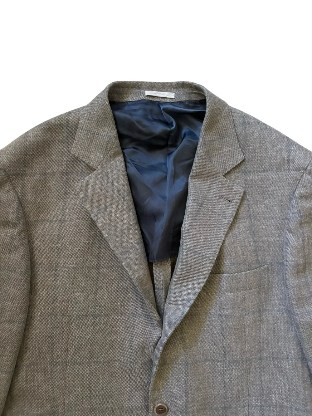 Brunello Cucinelli Linen Wool Silk Gray Windowpane Plaid Blazer Sport Coat IT 54